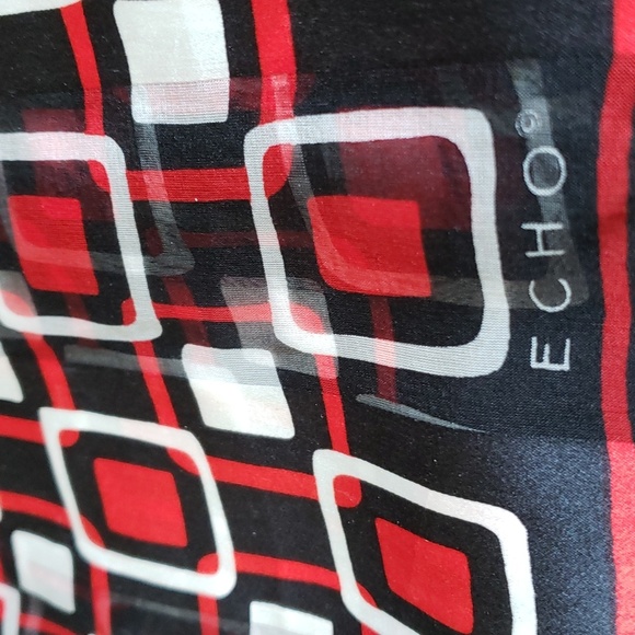 ECHO vintage printed Silk Scarf Red,Black,White 54"x11" EUC (scarf only) - Picture 2 of 8